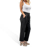 woman wearing murjer brooklyn  shapewear tapered pants in black color with built-in tummy control and better butt lifting technology. side view