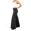 woman wearing murjer morrison  shapewear wide leg jeans in washed black color with built-in tummy control and better butt lifting technology. side view